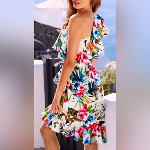 New Boston Proper Vibrant Floral One-Shoulder Dress - Picture 8 of 8